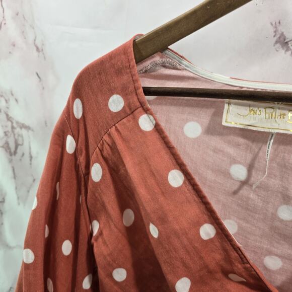 Jens Pirate Booty Womens Small Pink Crop Polka Dot Assymetric Sleeve Tie Knot - Picture 2 of 13